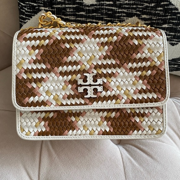 Tory Burch Britten Multicolor Cream & Pink Woven Small Adjustable Shoulder Bag - Picture 3 of 15